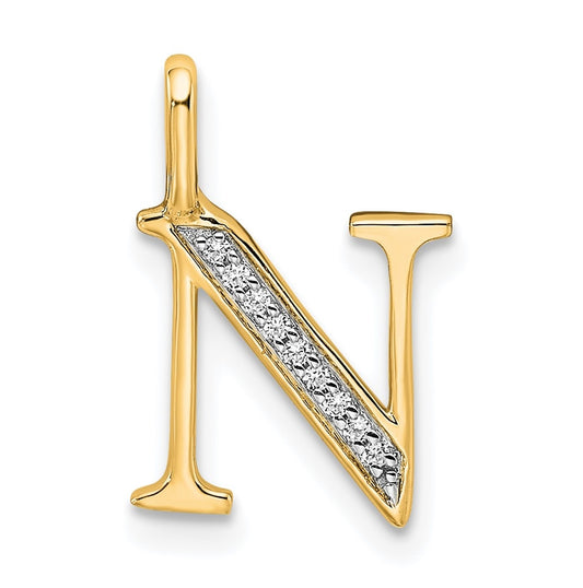 10K Yellow Gold Diamond Letter N Initial Pendants