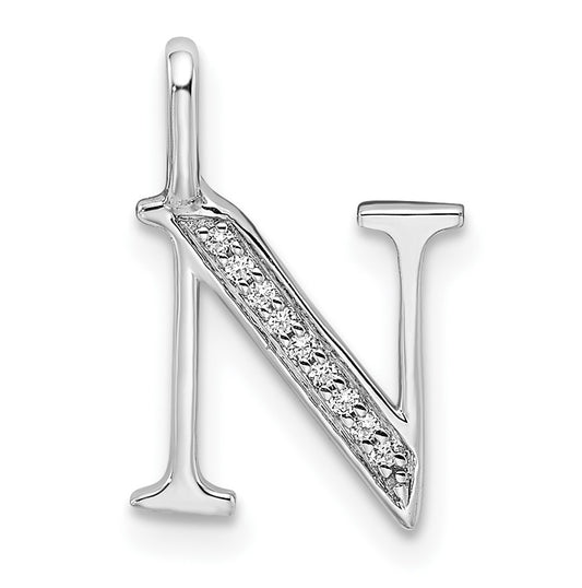 14K White Gold Diamond Letter N Initial Pendants