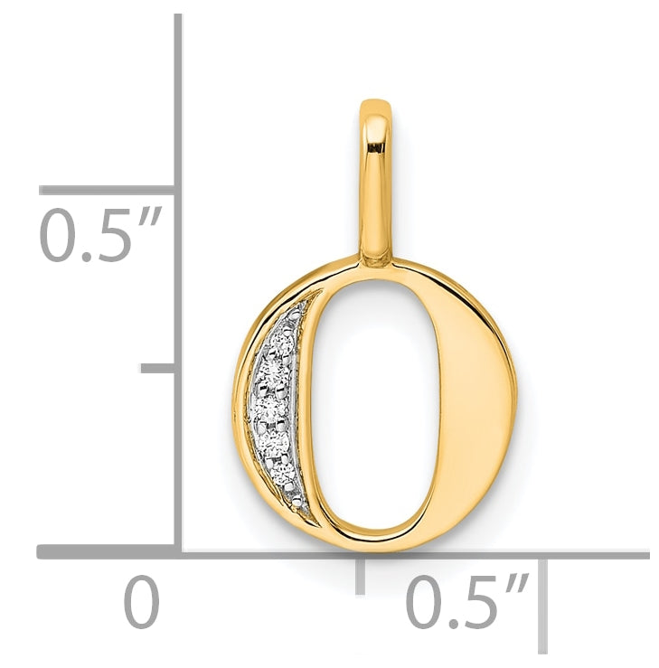 10K Yellow Gold Diamond Letter O Initial Pendants