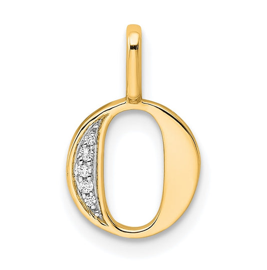 10K Yellow Gold Diamond Letter O Initial Pendants