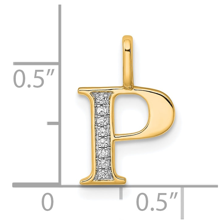 10K Yellow Gold Diamond Letter P Initial Pendants