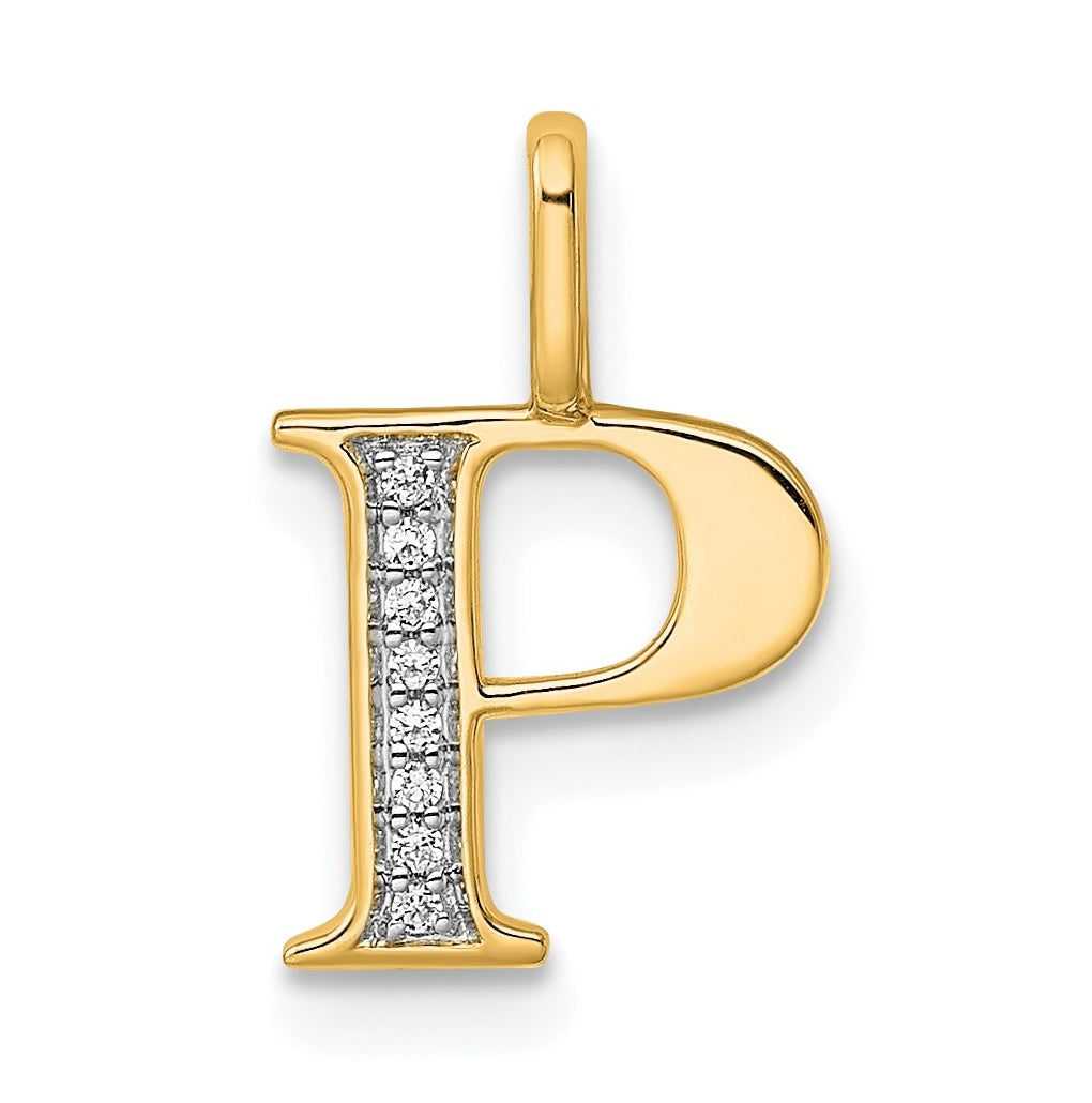 10K Yellow Gold Diamond Letter P Initial Pendants