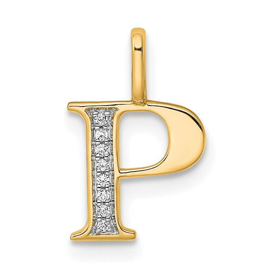 10K Yellow Gold Diamond Letter P Initial Pendants