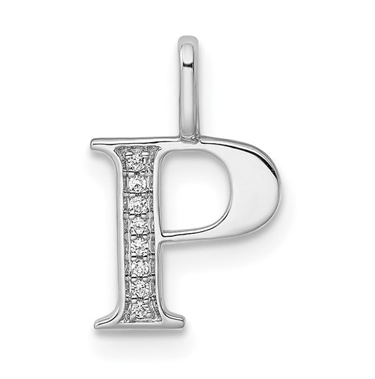 14K White Gold Diamond Letter P Initial Pendants