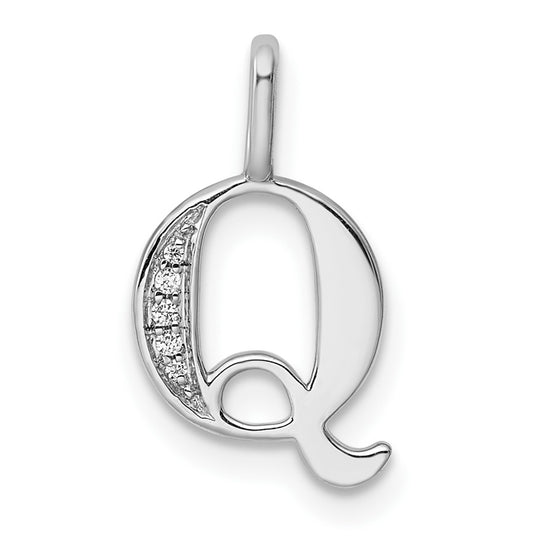 14K White Gold Diamond Letter Q Initial Pendants