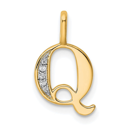 14K Yellow Gold Diamond Letter Q Initial Pendant