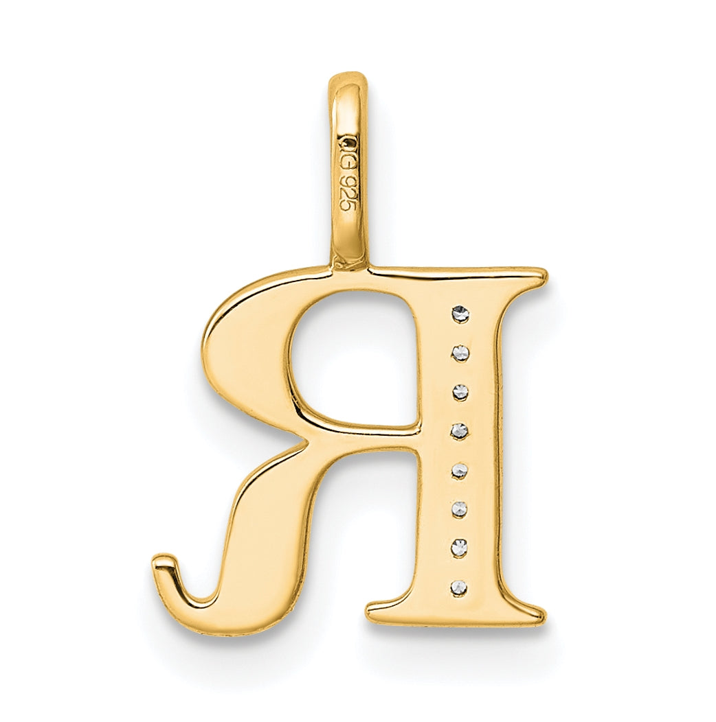 10K Yellow Gold Diamond Letter R Initial Pendants