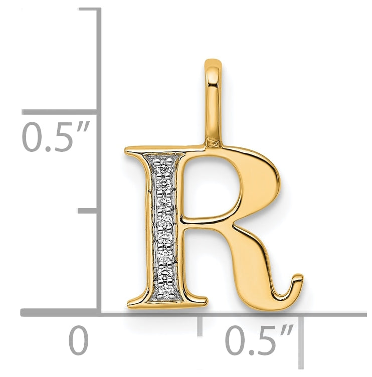 10K Yellow Gold Diamond Letter R Initial Pendants