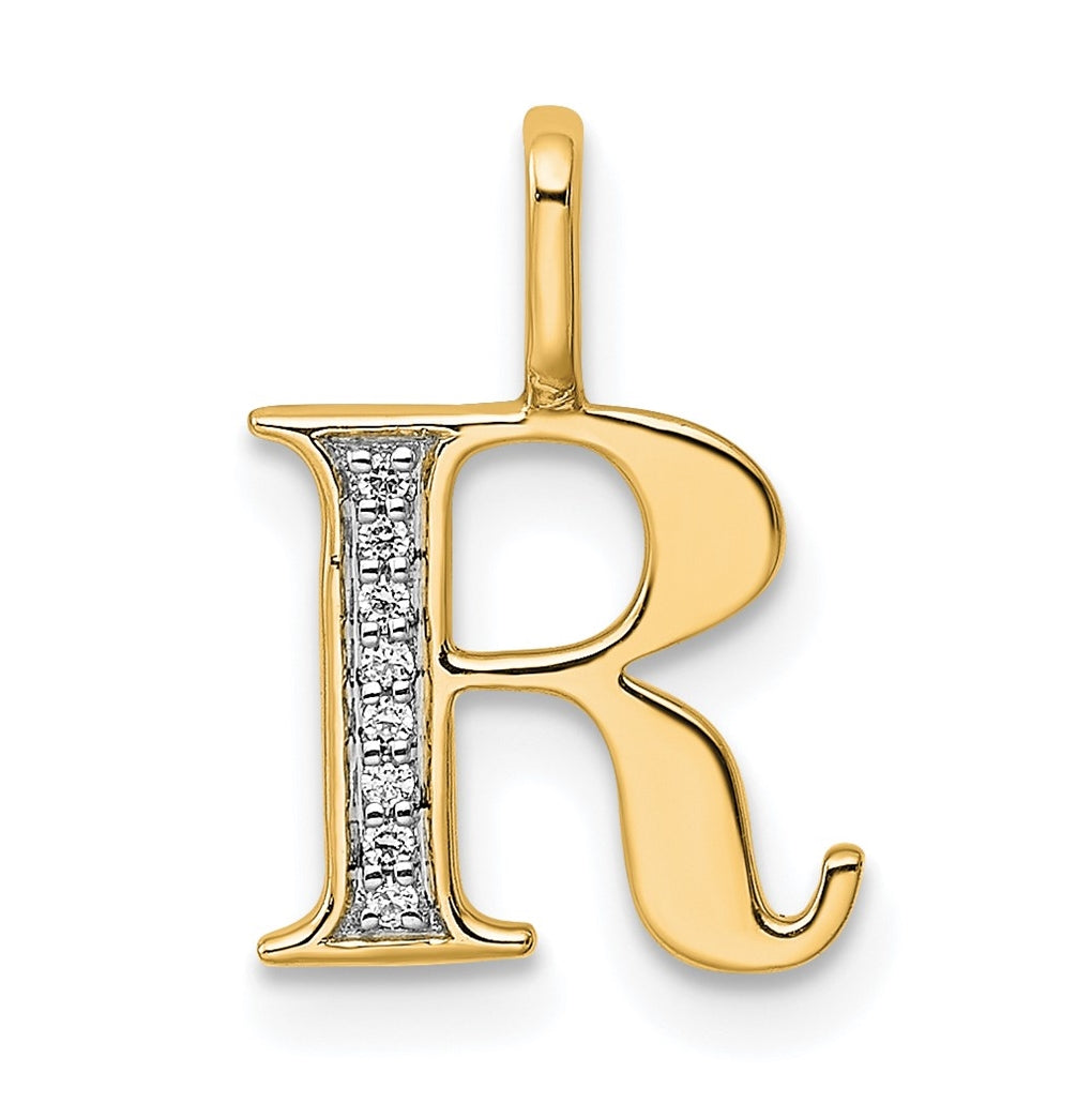 10K Yellow Gold Diamond Letter R Initial Pendants