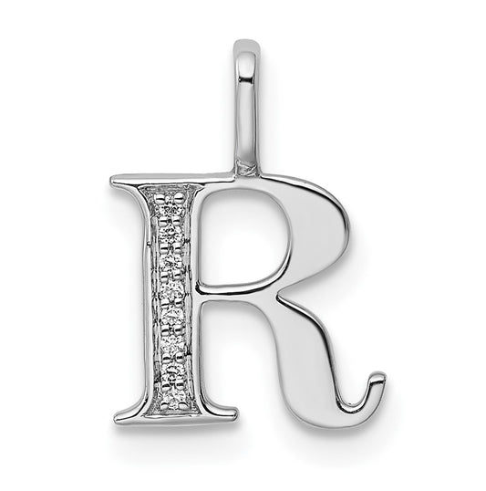 14K White Gold Diamond Letter R Initial Pendants