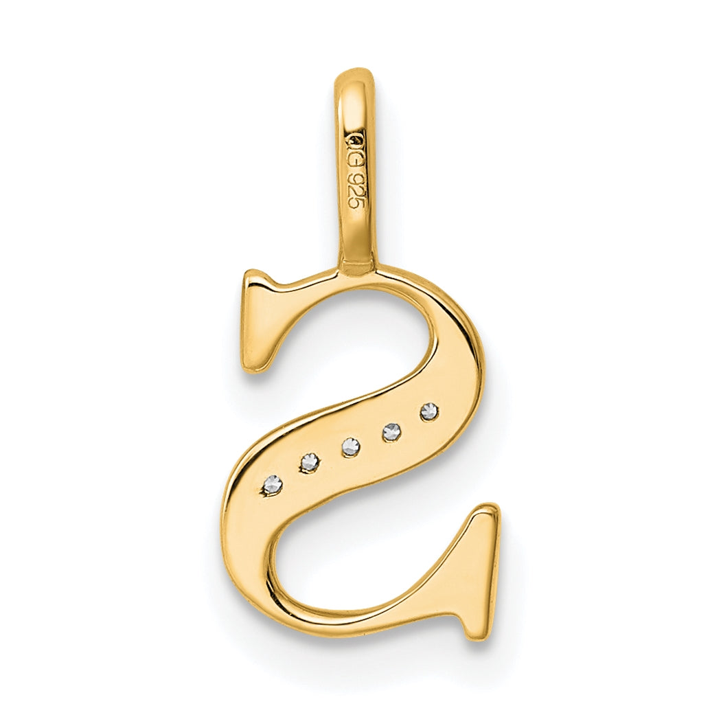 10K Yellow Gold Diamond Letter S Initial Pendants