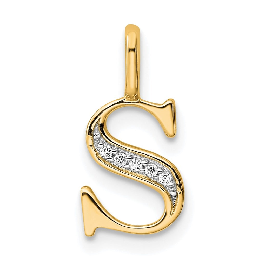 10K Yellow Gold Diamond Letter S Initial Pendants