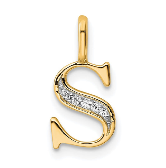 10K Yellow Gold Diamond Letter S Initial Pendants