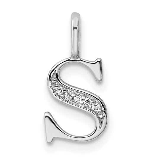 14K White Gold Diamond Letter S Initial Pendants