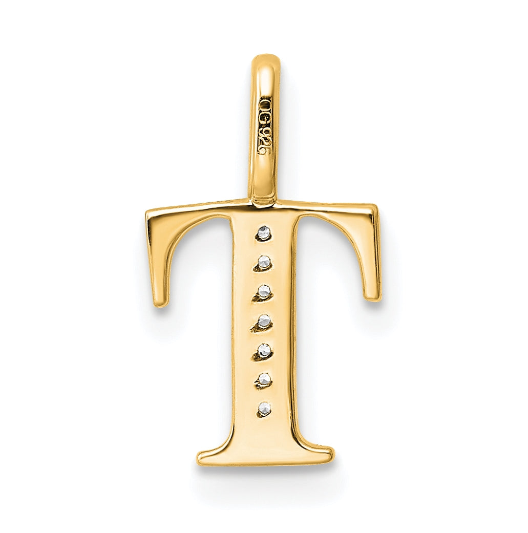 10K Yellow Gold Diamond Letter T Initial Pendants