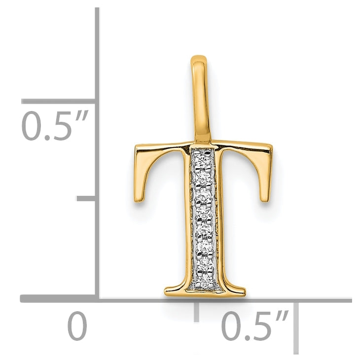 10K Yellow Gold Diamond Letter T Initial Pendants