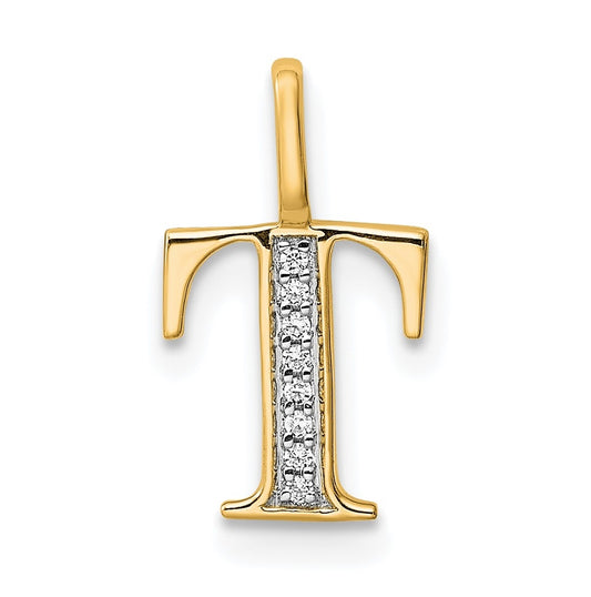 10K Yellow Gold Diamond Letter T Initial Pendants