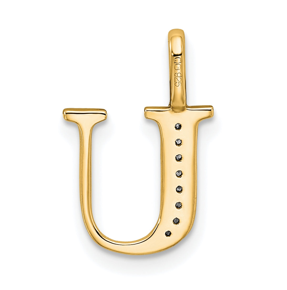 10K Yellow Gold Diamond Letter U Initial Pendant