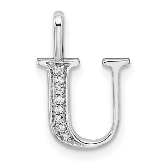14K White Gold Diamond Letter U Initial Pendants