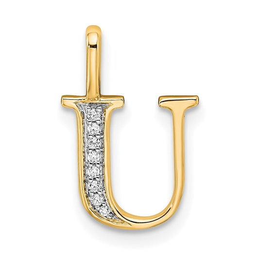 14K Yellow Gold Diamond Letter U Initial Pendant
