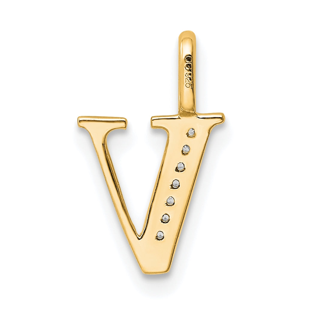 10K Yellow Gold Diamond Letter V Initial Pendants