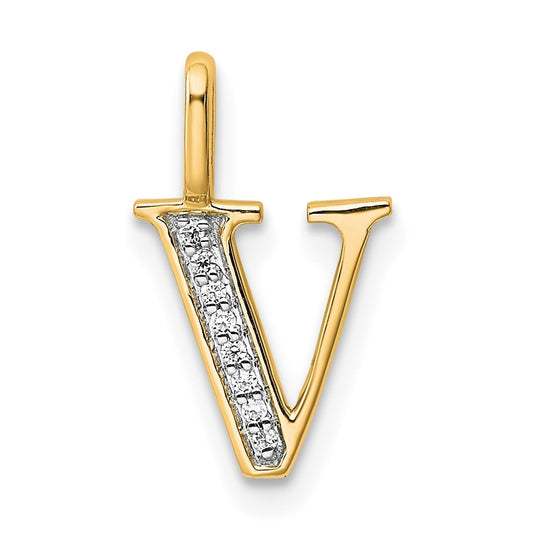 10K Yellow Gold Diamond Letter V Initial Pendants