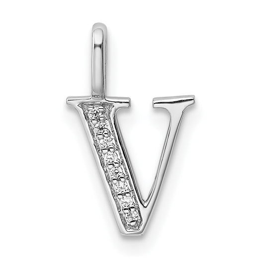 14K White Gold Diamond Letter V Initial Pendants