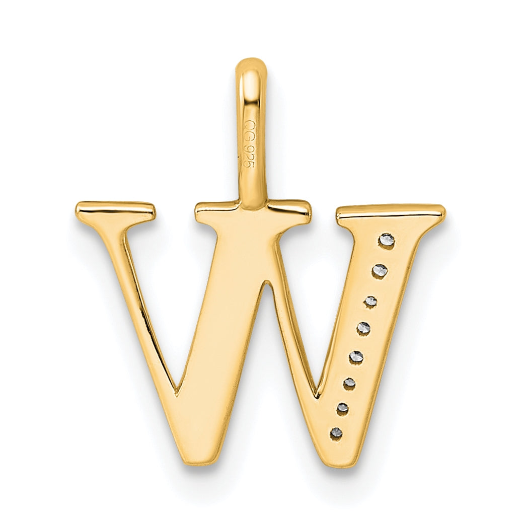 10K Yellow Gold Diamond Letter W Initial Pendants