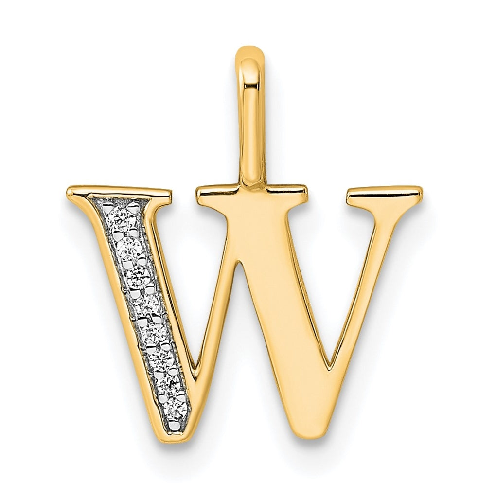 10K Yellow Gold Diamond Letter W Initial Pendants