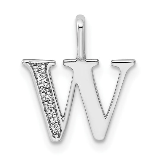 14K White Gold Diamond Letter W Initial Pendants