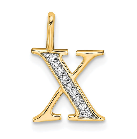 10K Yellow Gold Diamond Letter X Initial Pendant