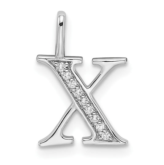 14k White Gold Diamond Letter X Initial Pendants