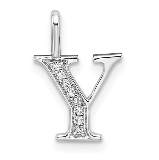14K White Gold Diamond Letter Y Initial Pendants