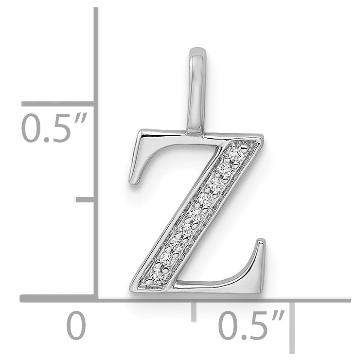 14K White Gold Diamond Letter Z Initial Pendants