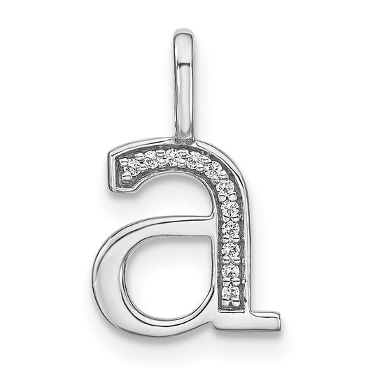 14K White Gold Diamond Lower Case Letter A Initial-Pendants