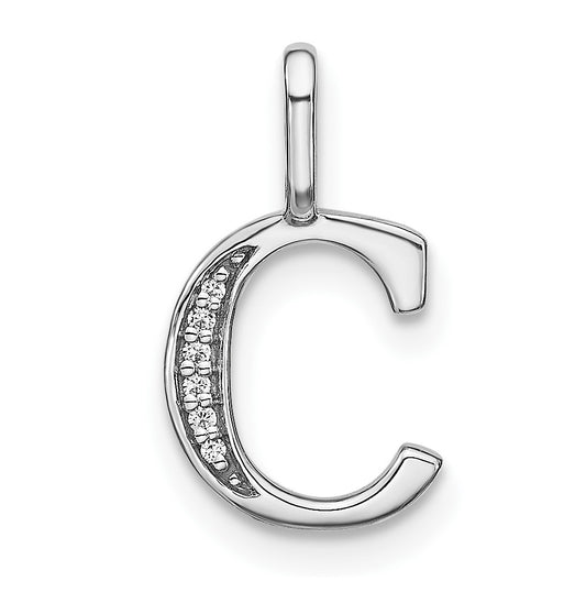14K White Gold Diamond Lower Case Letter C Initial-Pendants