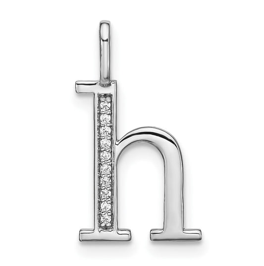14K White Gold Diamond Lower Case Letter H Initial-Pendants