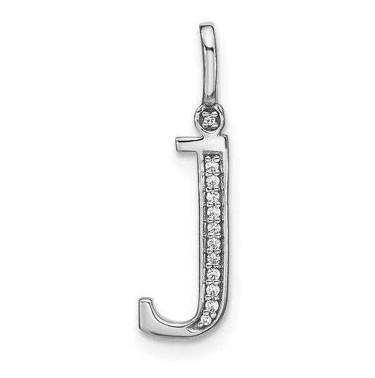 14K White Gold Diamond Lower Case Letter J Initial Pendant