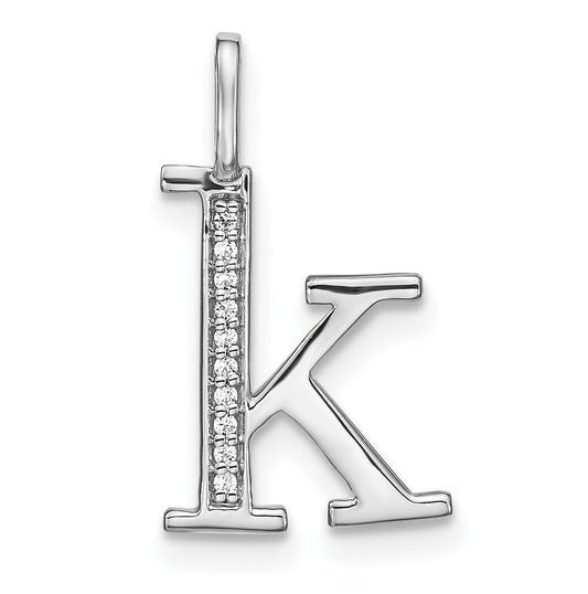 14K White Gold Diamond Lower Case Letter K Initial-Pendants