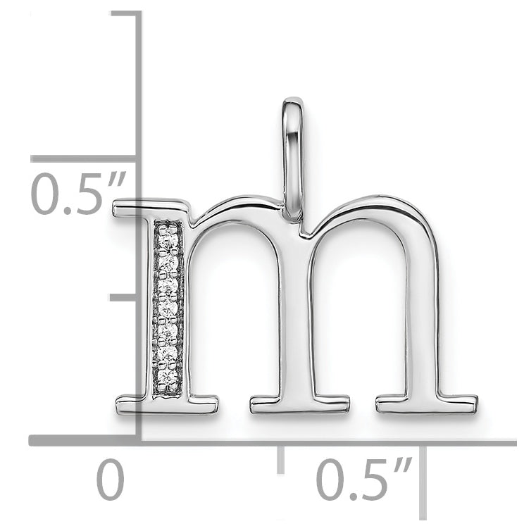 14K White Gold Diamond Lower Case Letter M Initial-Pendants