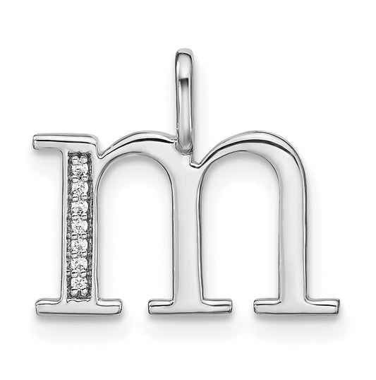 14K White Gold Diamond Lower Case Letter M Initial-Pendants