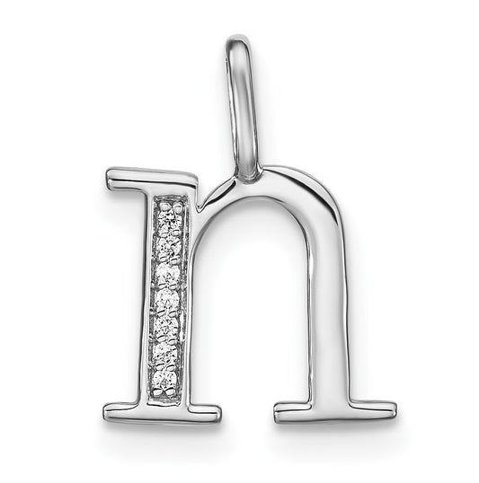 14K White Gold Diamond Lower Case Letter N Initial-Pendants