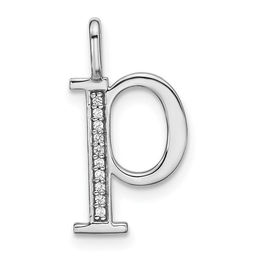 14K White Gold Diamond Lower Case Letter P Initial-Pendants
