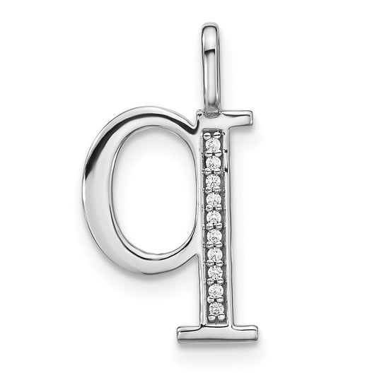 14K White Gold Diamond Lower Case Letter Q Initial-Pendants
