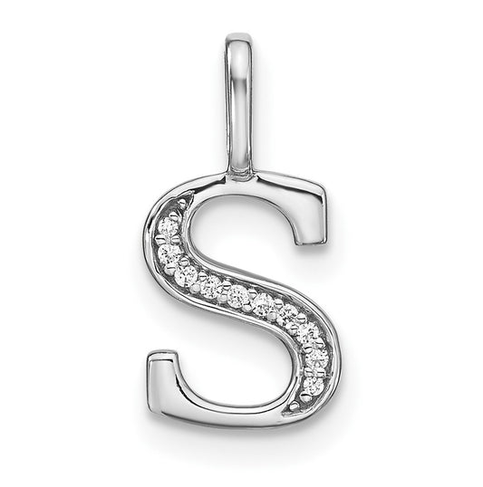 14K White Gold Diamond Lower Case Letter S Initial-Pendants