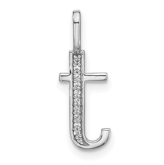 14K White Gold Diamond Lower Case Letter T Initial-Pendants