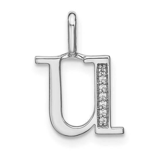 14K White Gold Diamond Lower Case Letter U Initial-Pendants