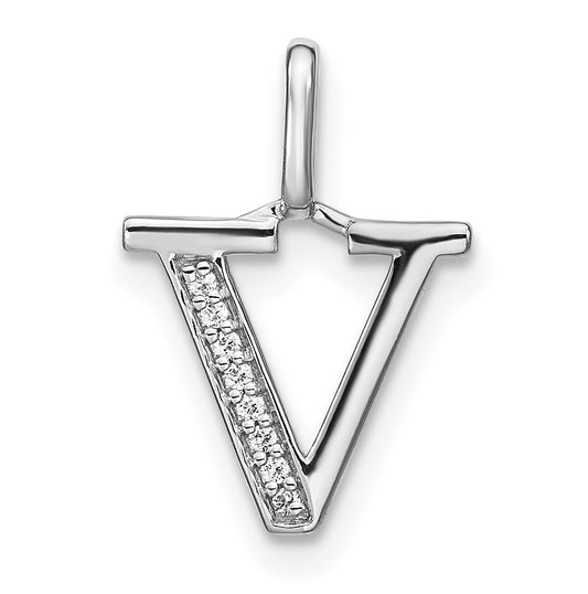 14K White Gold Diamond Lower Case Letter V Initial-Pendants