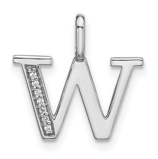 14K White Gold Diamond Lower Case Letter W Initial-Pendants