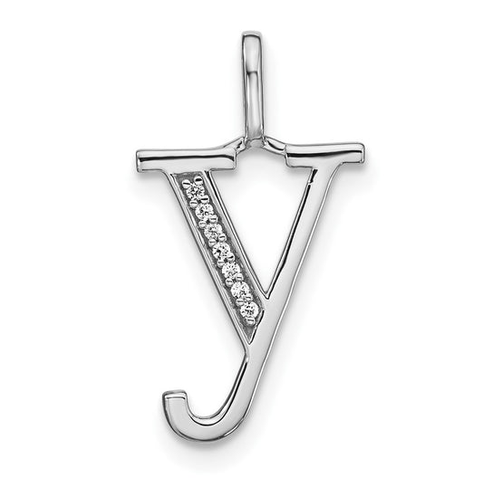 14K White Gold Diamond Lower Case Letter Y Initial-Pendants